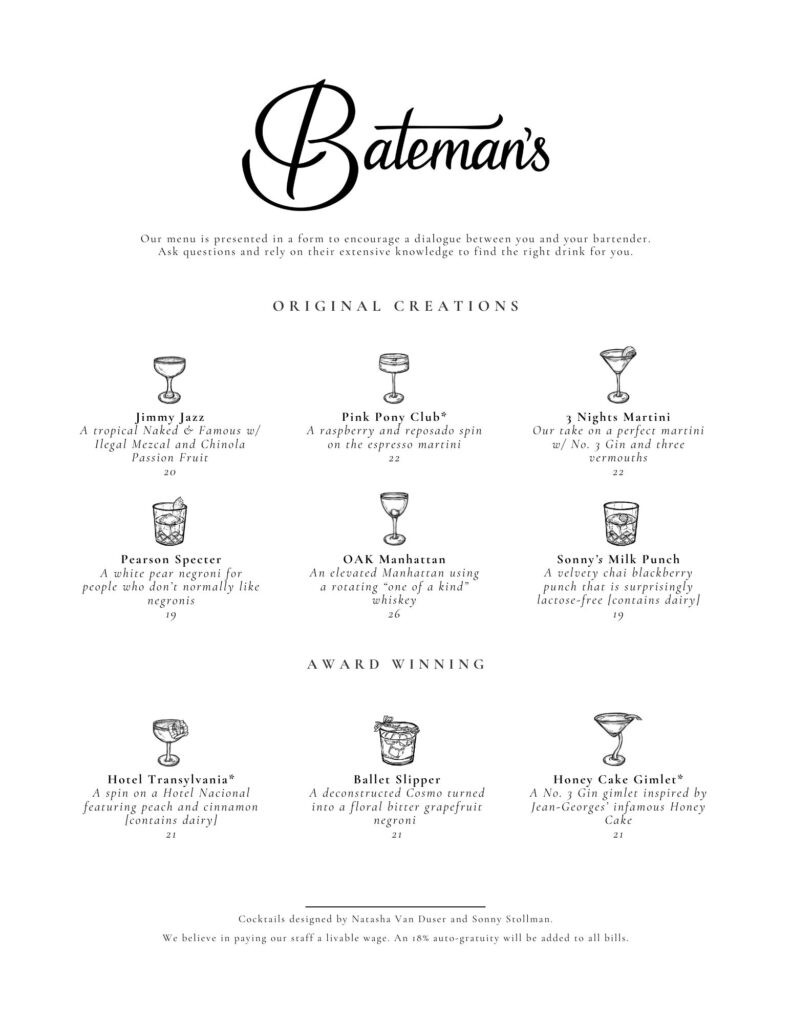 Bateman's Large Menu Front